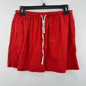 Free People Red Linen Blend‎ Mini Skirt Drawstring Waist Pockets Casual Summer